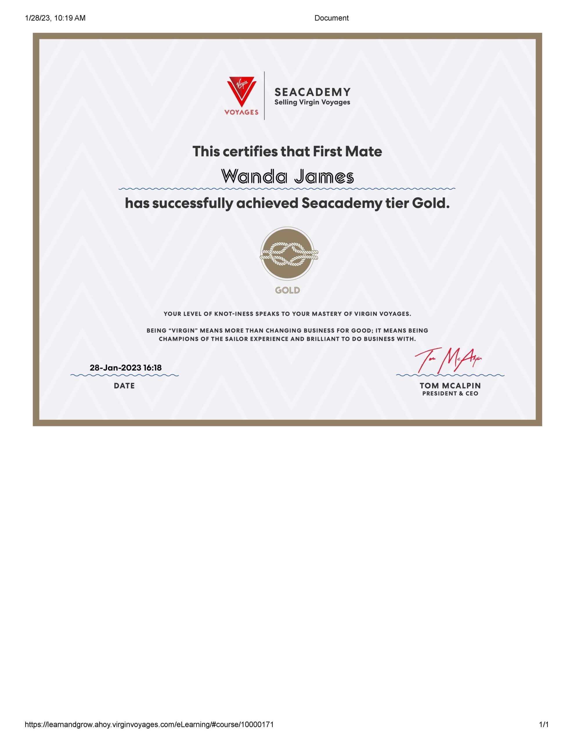 Virgin Gold Cert