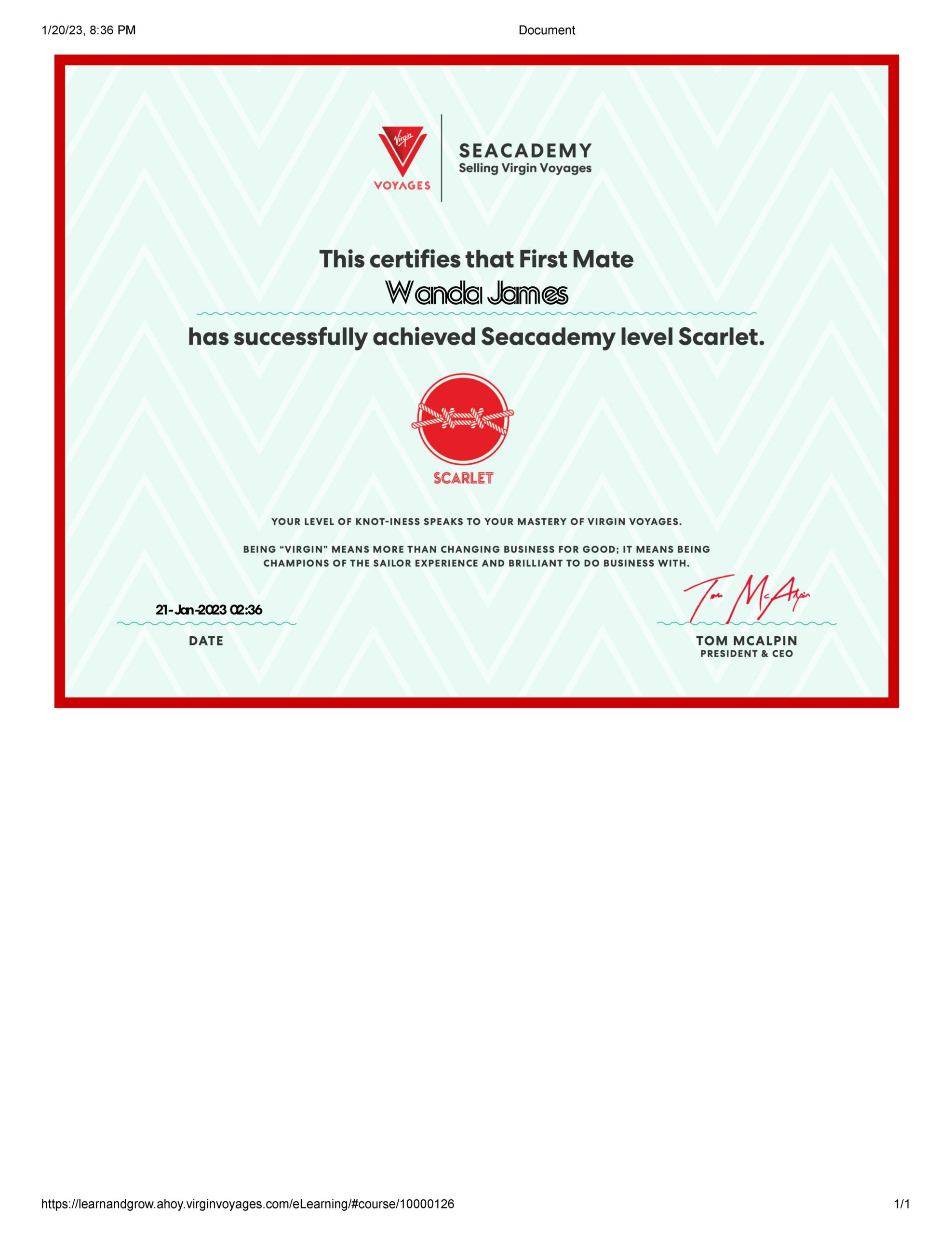 Virgin Scarlet Cert