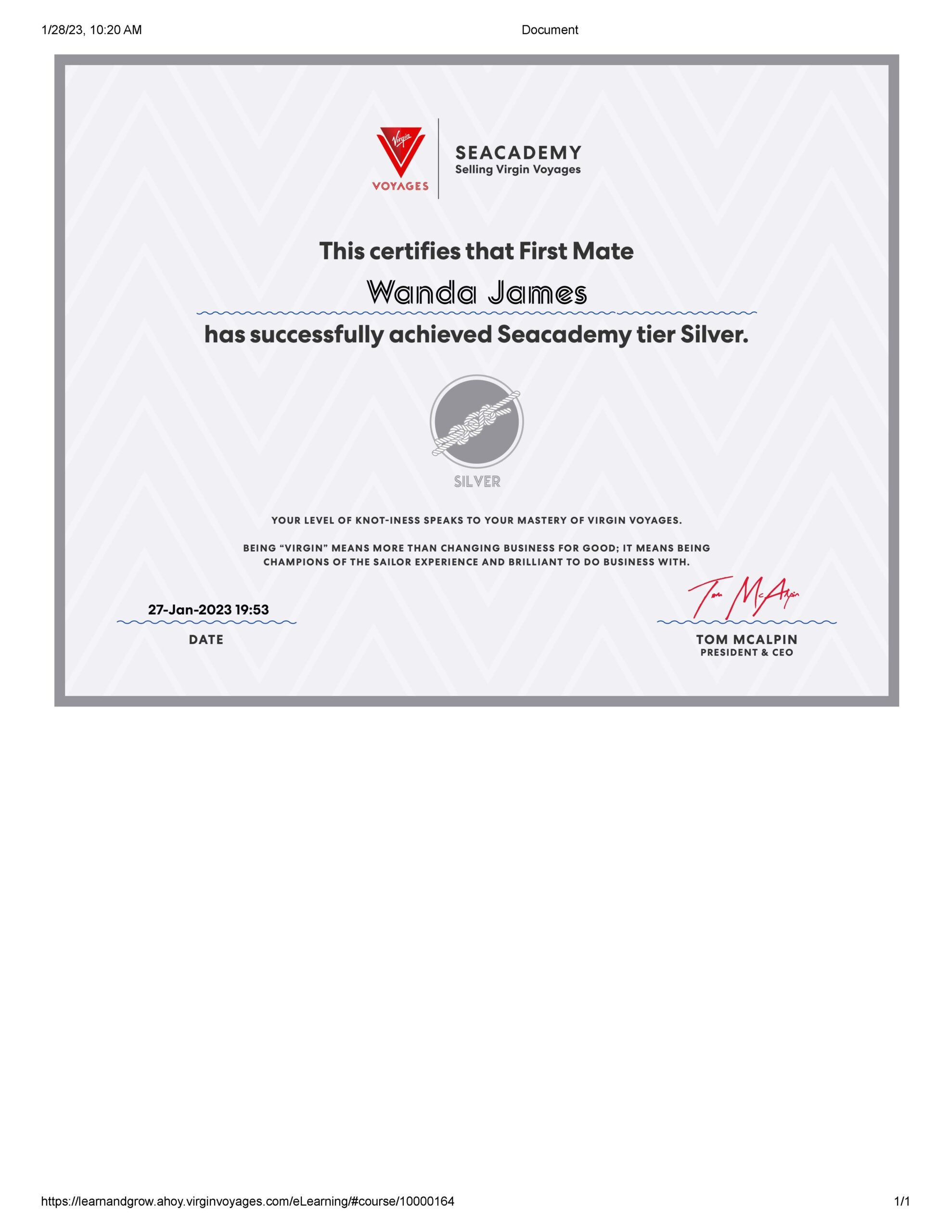 Virgin Silver Cert
